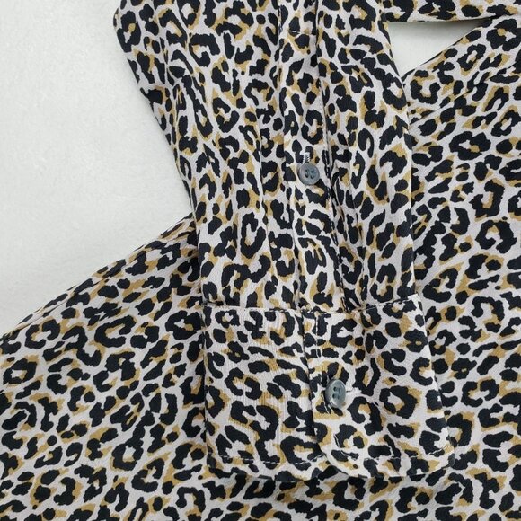 J Crew 100% Silk Leopard Blouse Womens 6 Black Long Sleeve Button Up Collar Top - Picture 4 of 11
